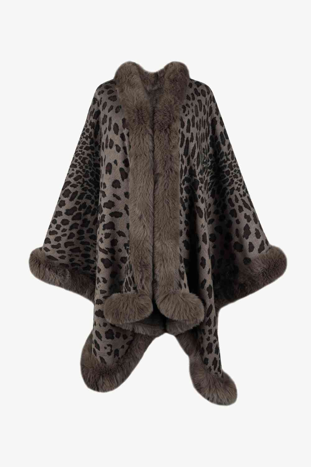 Large Leopard Plush Faux Fur Heavy Cardigan Oversized Sweater Poncho Jacket