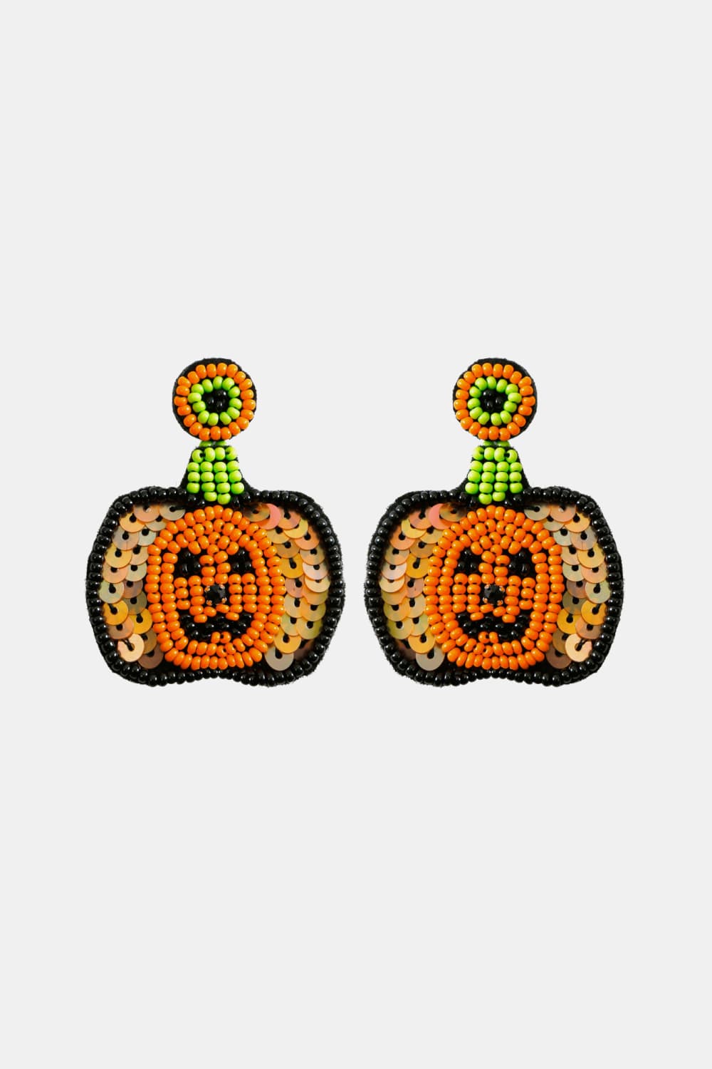 Beaded Sequin Pumpkin Dangle Earrings Halloween Artisan Jewelry