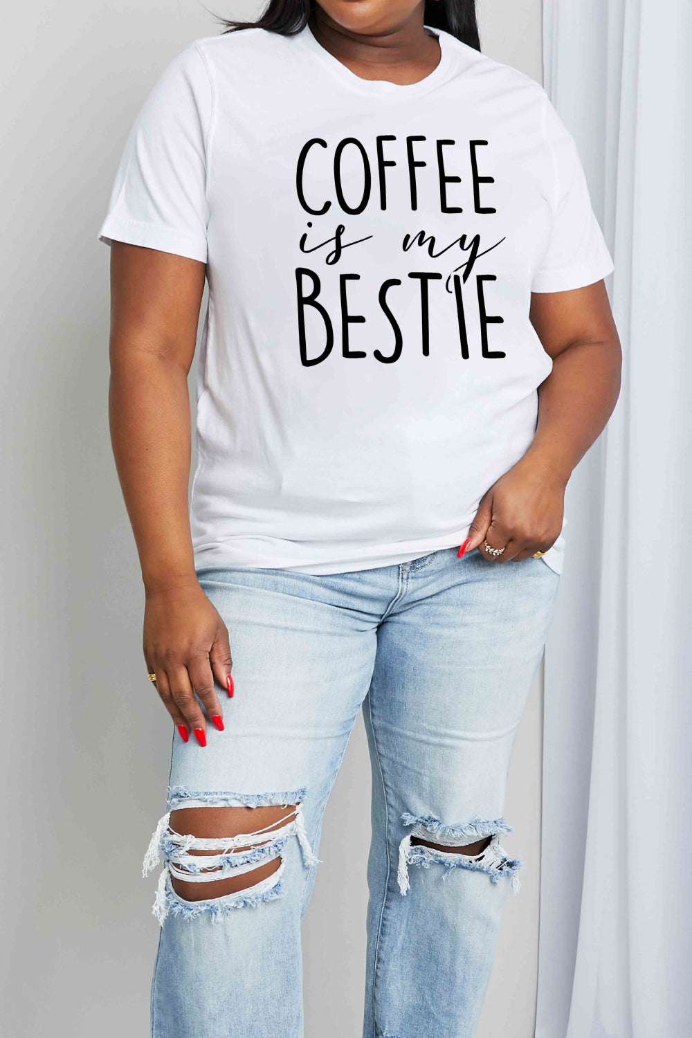 Funny COFFEE IS MY BESTIE Graphic 100% Cotton Tee Shirt (Plus Size Available)