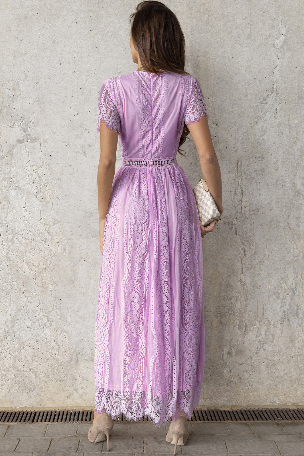 Elegant LACE V-Neck Short-sleeve Maxi Dress