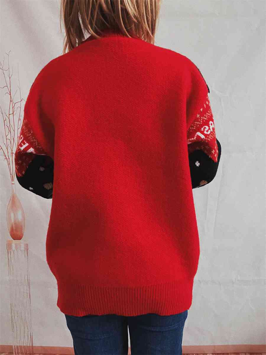 Merry Xmas Red Nose Reindeer Knit Round Neck Holiday Fair Isle Christmas Night Sweater