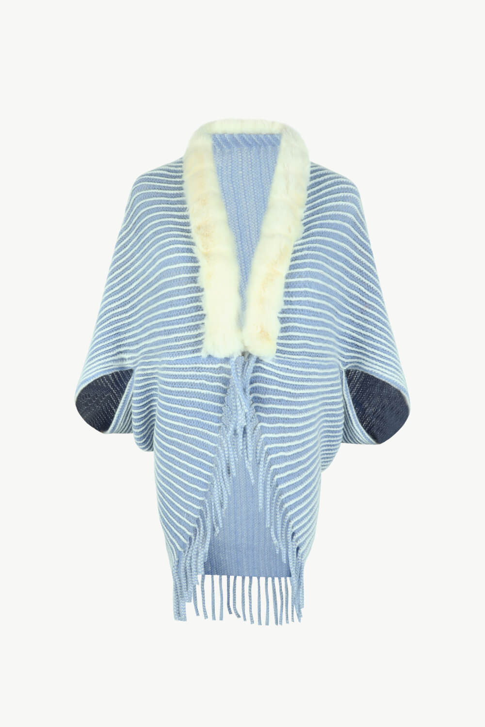 Stripe Faux Fur Retro Fringe Hem Open Front Shrug Knit Bolero Cardigan