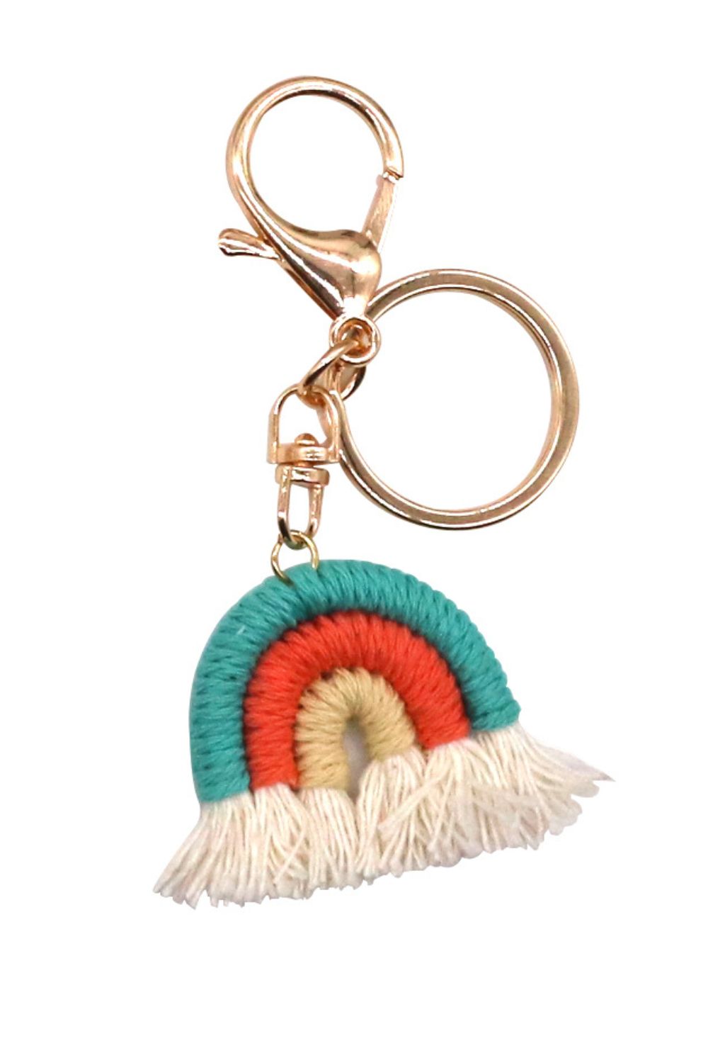 Colorful Boho RAINBOW Handmade Woven Tassel Keychain Ring with Clasp