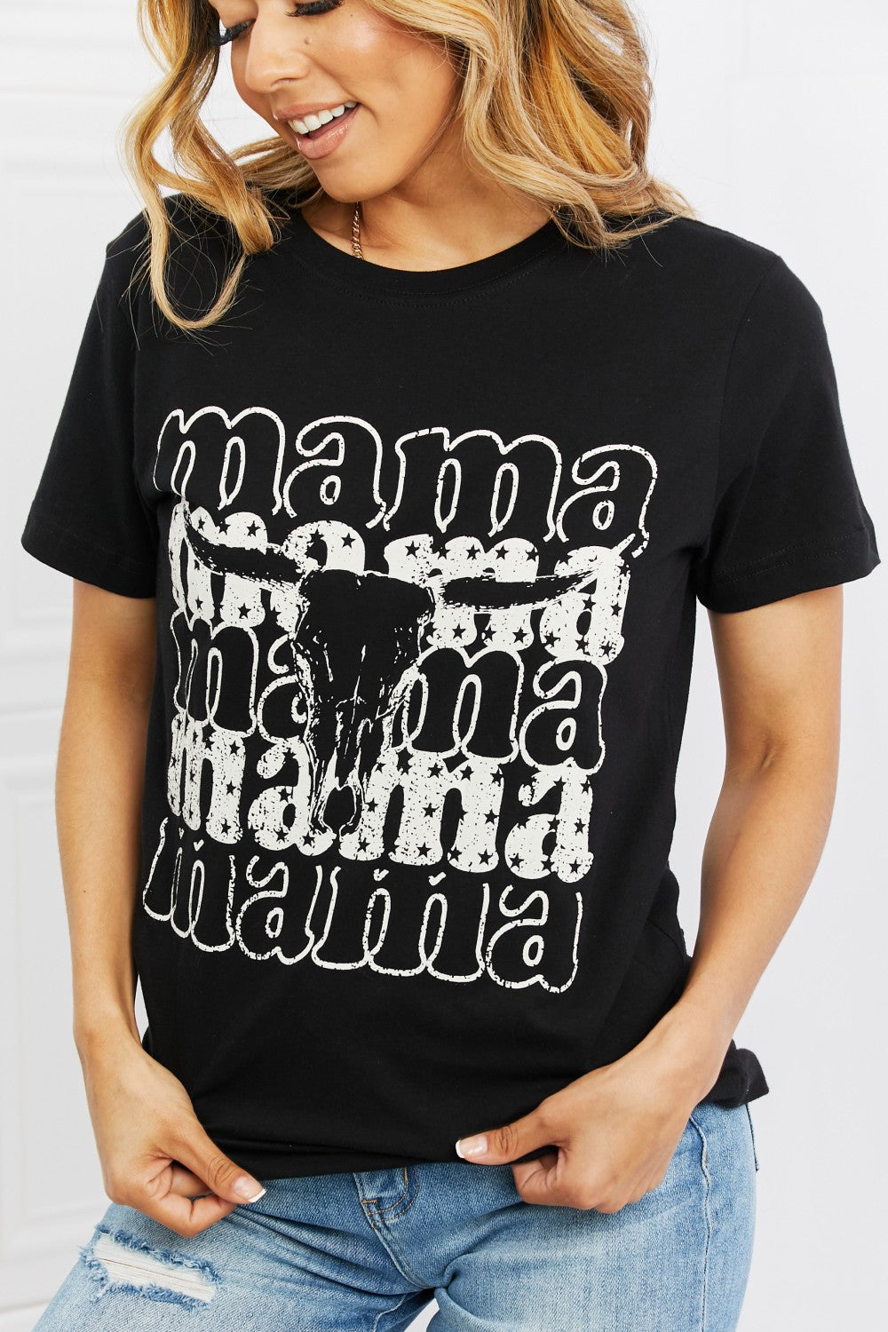 Country Western MAMA Bull Skull Graphic Tee Shirt (Plus Size Available)