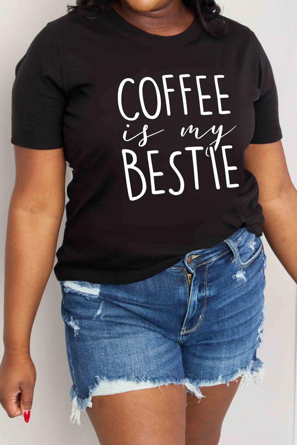 Funny COFFEE IS MY BESTIE Graphic 100% Cotton Tee Shirt (Plus Size Available)