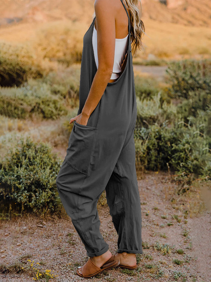 Oversized Hippie V-Neck Sleeveless Pant Pocket Jumpsuit