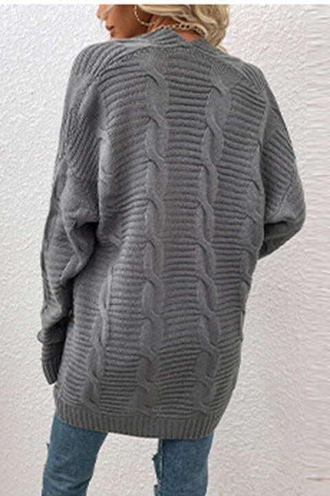 Oversized Cable Knit Classic Open Front Patch Pocket Cardigan Fall Winter