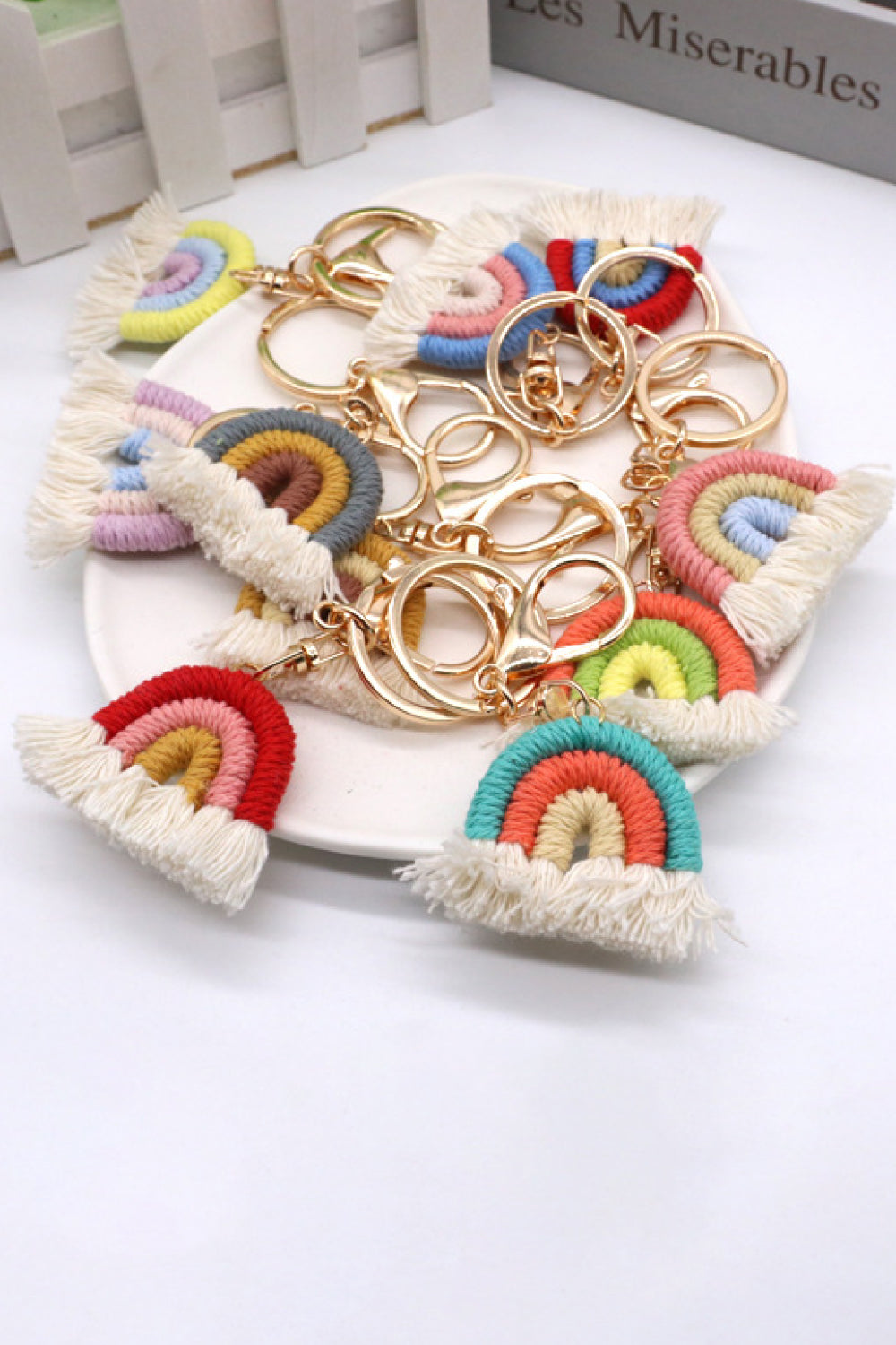 Colorful Boho RAINBOW Handmade Woven Tassel Keychain Ring with Clasp