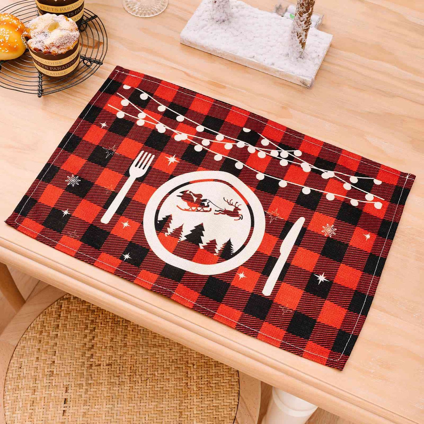 2-Piece Christmas Buffalo Plaid Placemat Dining Table Festive Home Decor Assorted