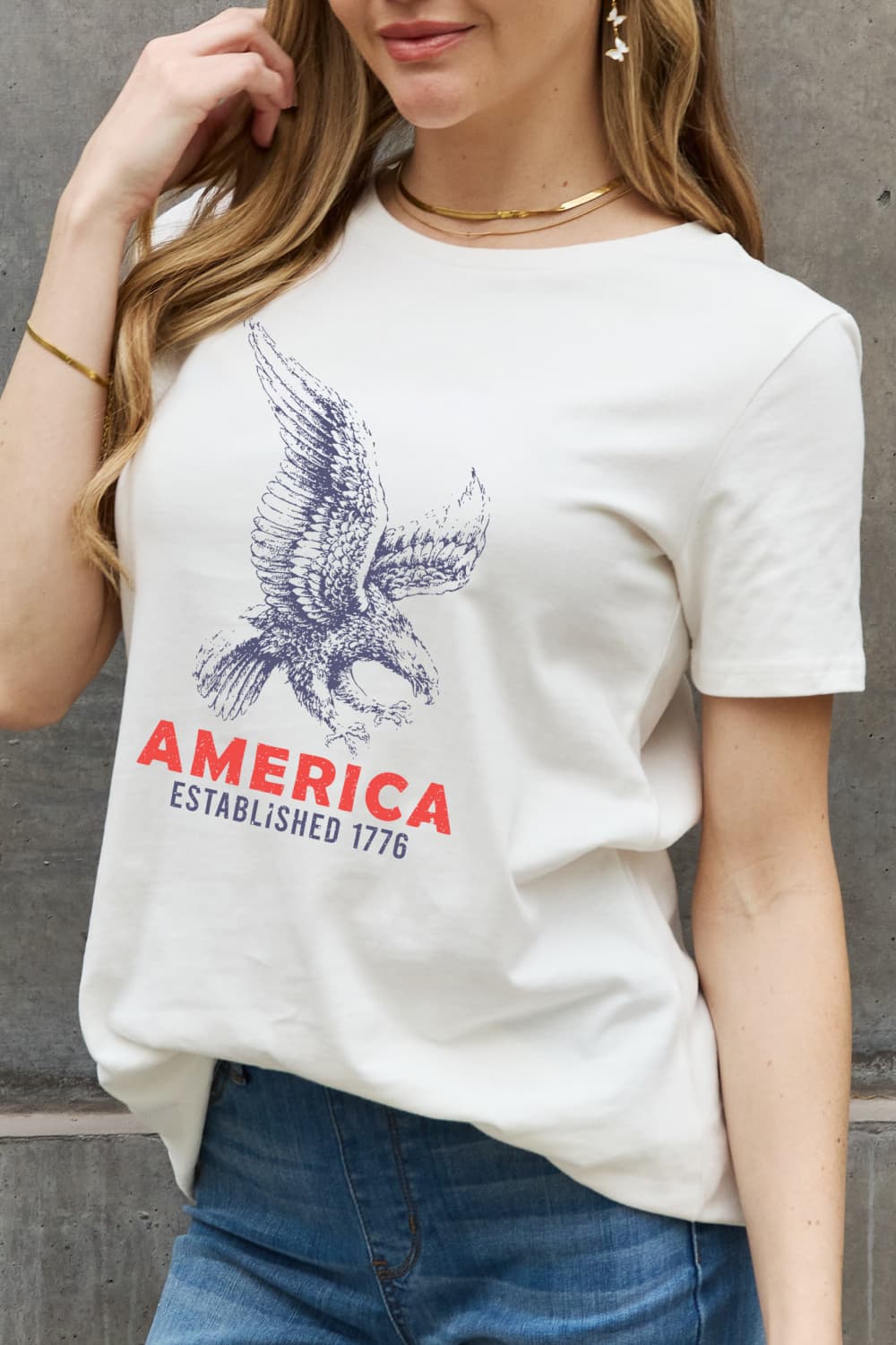 AMERICA ESTABLISHED 1776 Eagle Patriotic USA Graphic 100% Cotton Short-sleeve T-Shirt