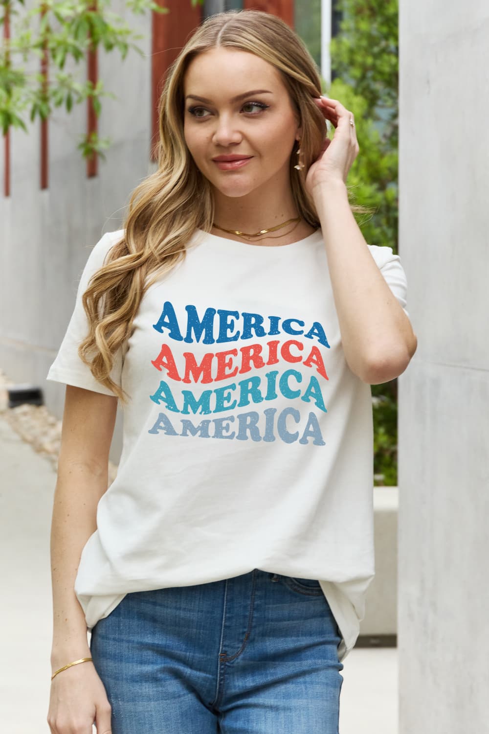 AMERICA Wave Graphic 100% Cotton Short-sleeve Patriotic USA Tee Shirt