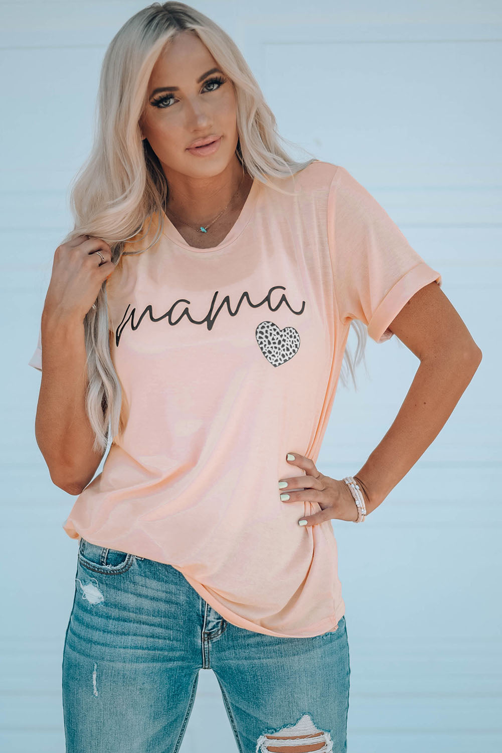 MAMA spotted Graphic Heart Pink Tee Shirt (Plus Size Available)