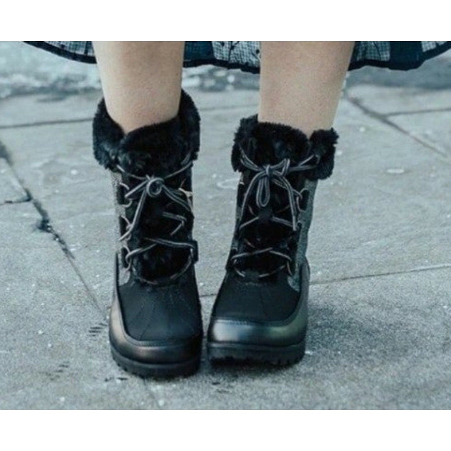 JBU Boots Woman's Faux Fur Herringbone Weather Ready Southgate Chunky Lug Shoes