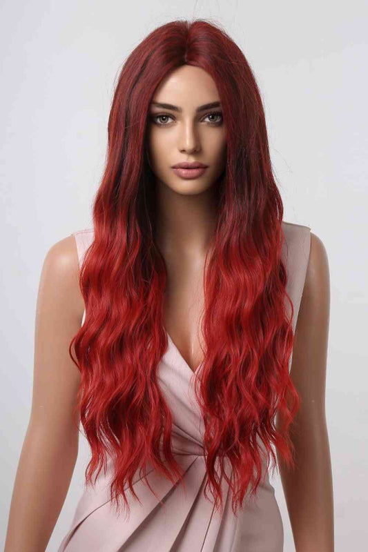 Red Ombre Long Wavy 27" Synthetic Hair Wig 13x1" Lace Front Capless-Cap Adjustable Tabs