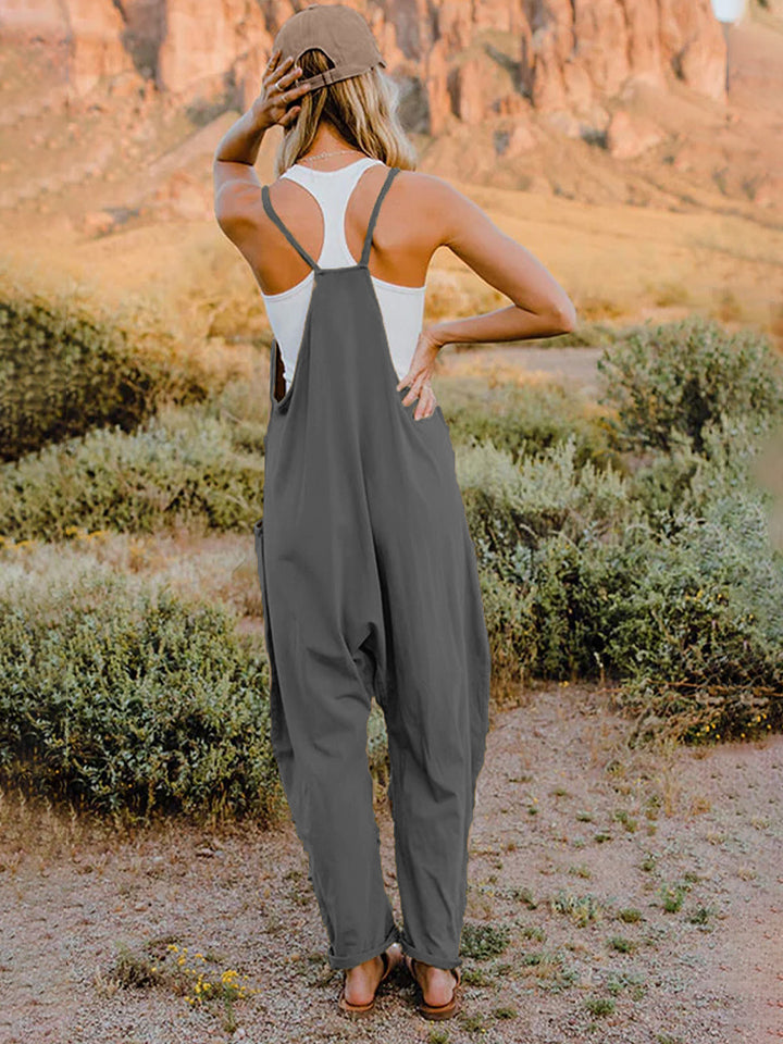 Oversized Hippie V-Neck Sleeveless Pant Pocket Jumpsuit