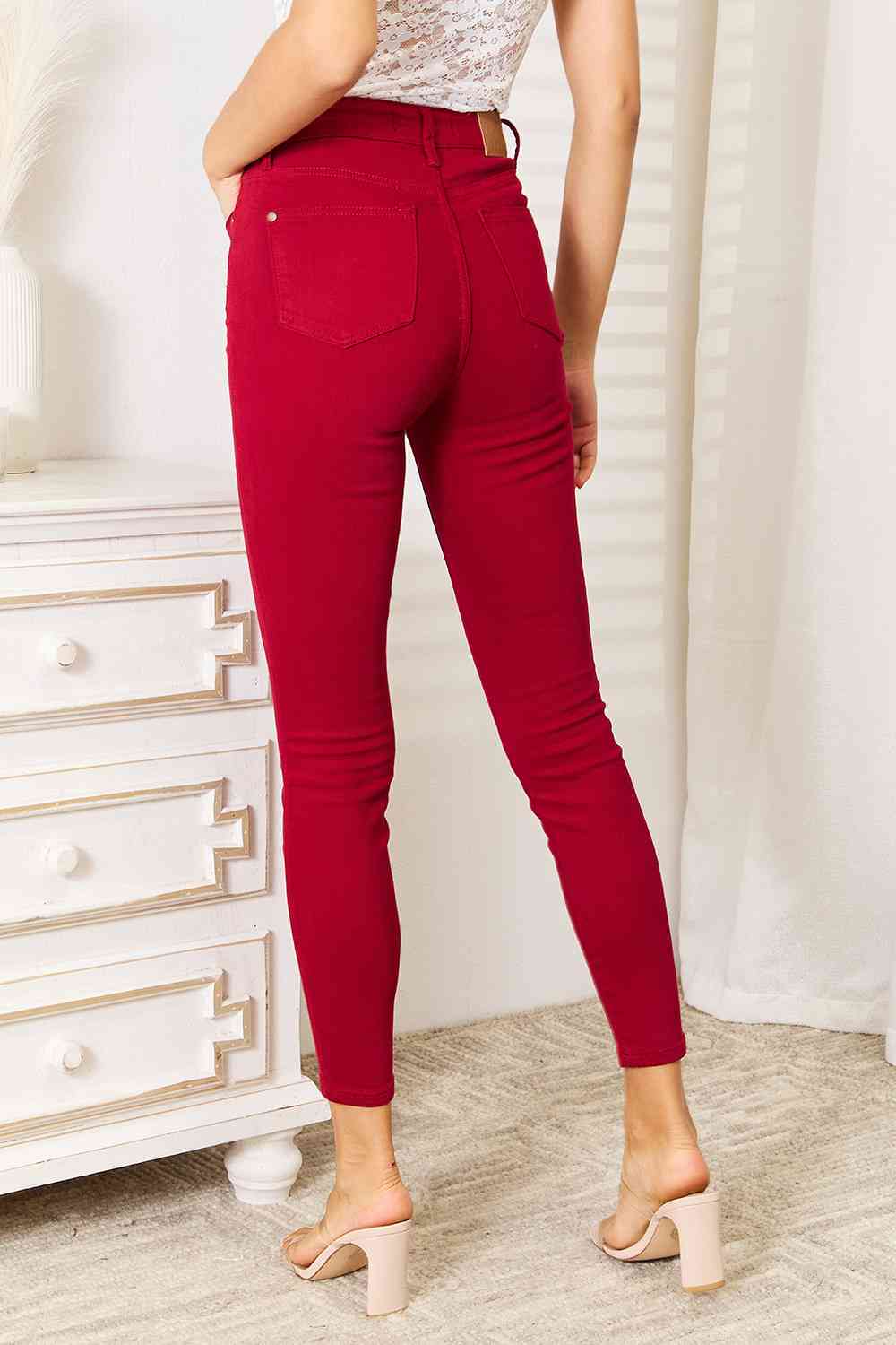 Tummy Control High-Rise Waist Red Demim Judy Blue Skinny Jean Pants