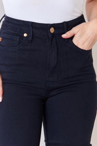 High Rise Tummy Control Cuff Hem Bermuda Denim Navy Jean Shorts Judy Blue