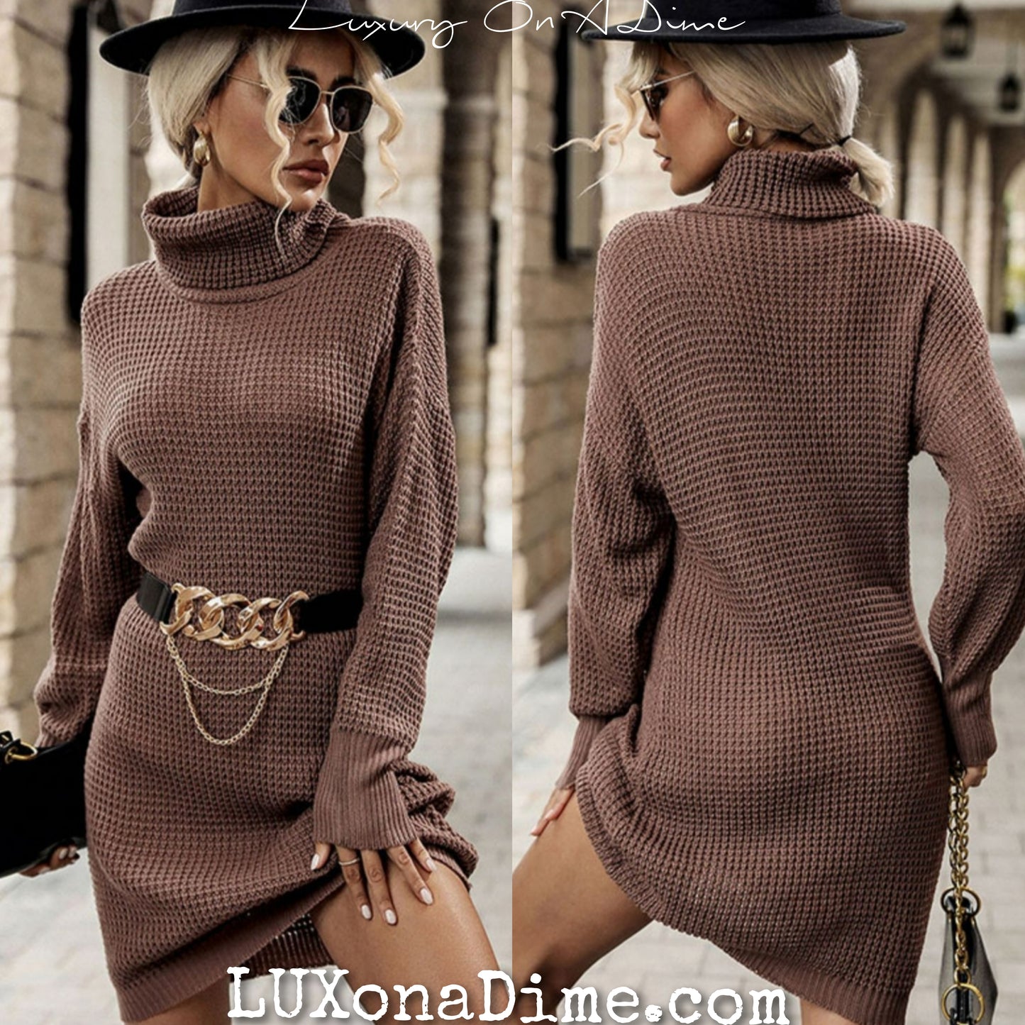 Turtleneck Long-sleeve Mini Sweater Dress