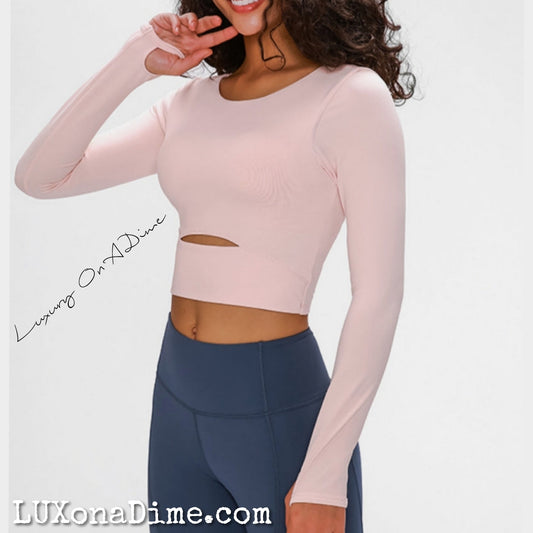 Long Sleeve Athletic Cut-out Yoga Activewear Crop Top (4 colors available)