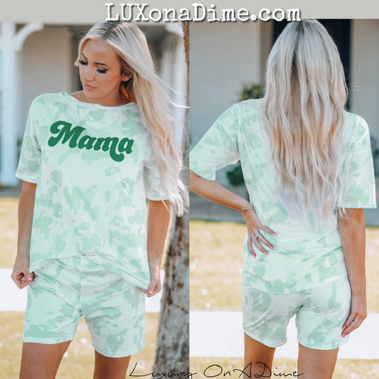 MAMA Graphic Tie-dye Maching Casual Shirt and Shorts Lounge Set
