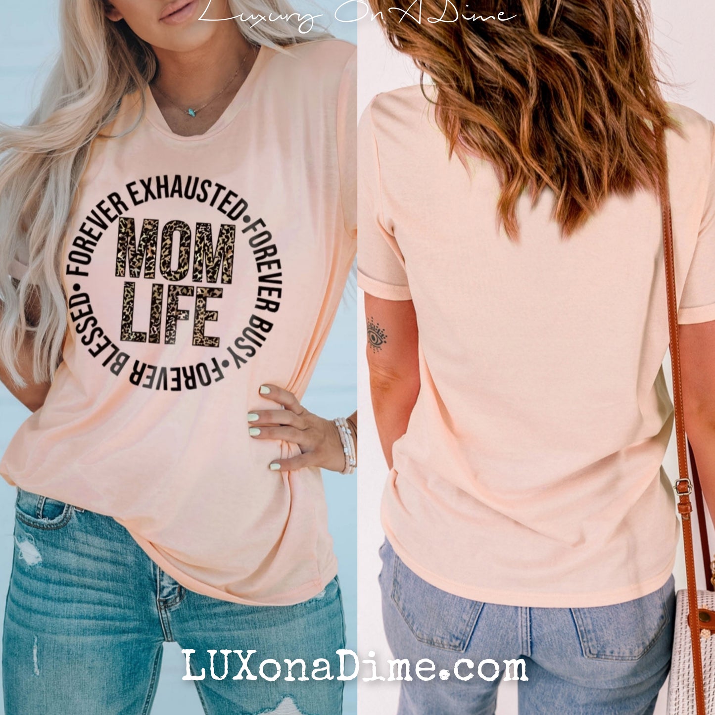 MOM LIFE Exhausted Busy Blessed Leopard Graphic Tee