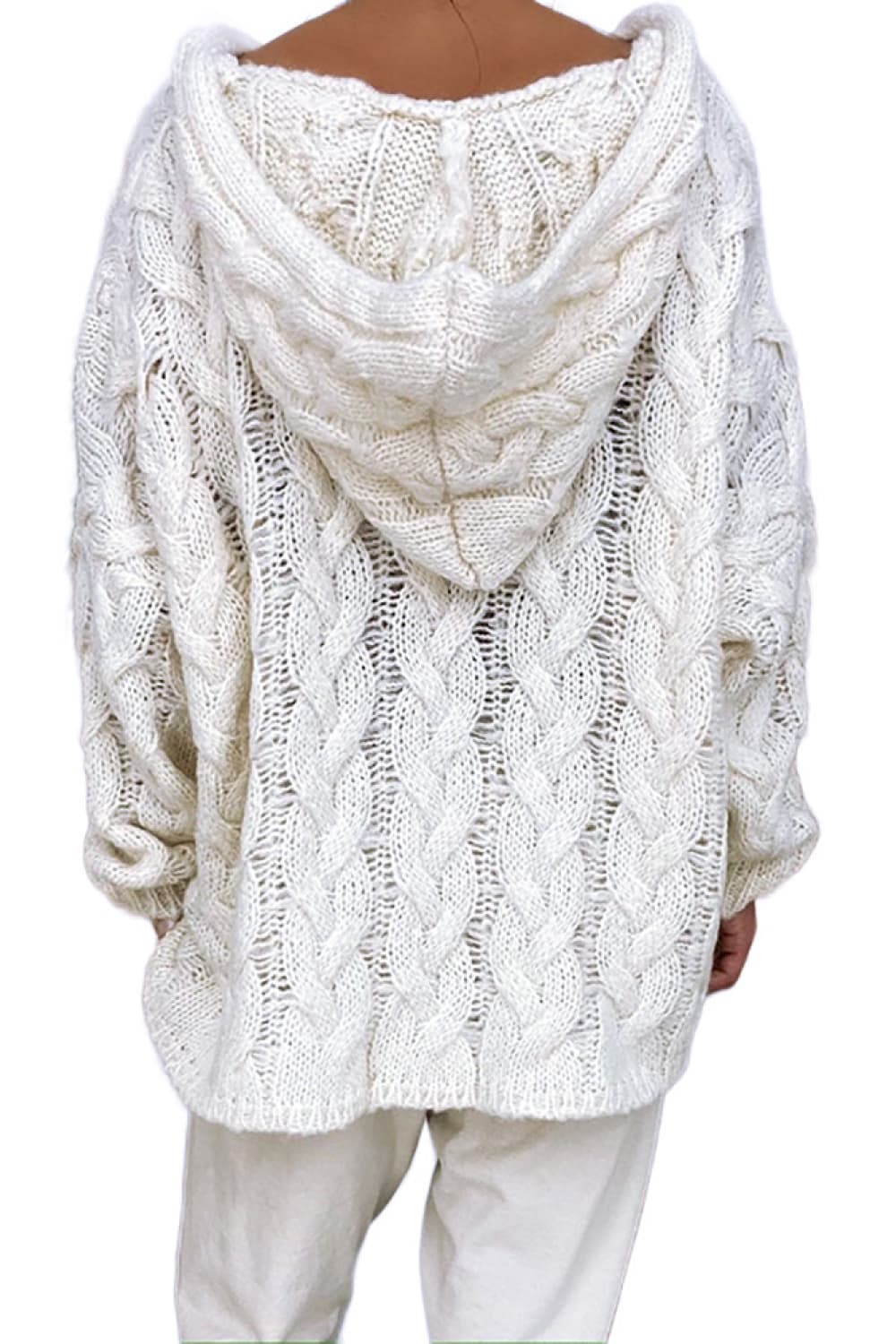 Chunky Cable-Knit Oversized Hoodie Long Sleeve Fall Winter Pullover Sweater