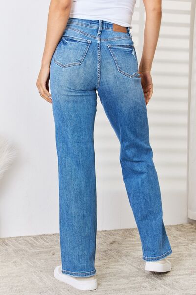 High Rise Tummy Control Distressed Straight Leg Denim Jean Pants Judy Blue