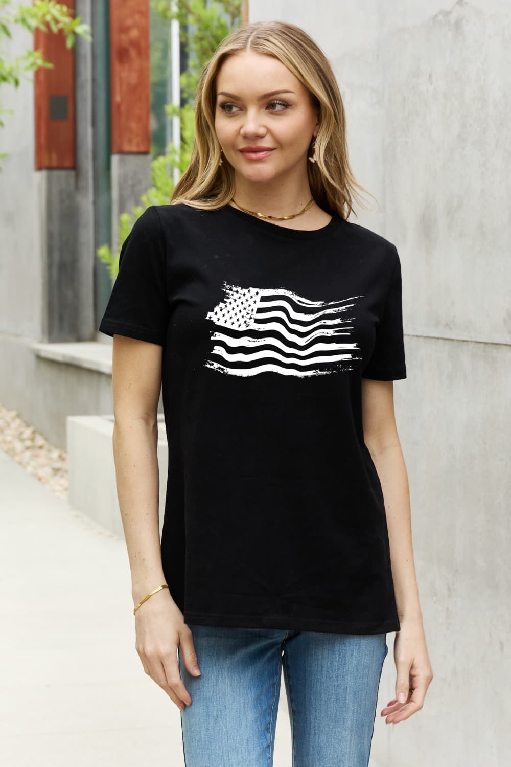 US American Flag Graphic 100% Cotton Short-sleeve Tee Shirt