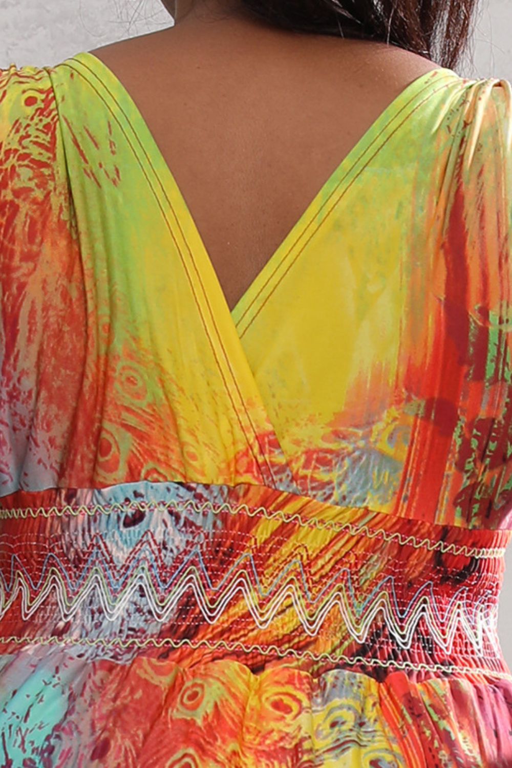 Tie-dye Peacock Sleeveless Smocked Waist Maxi Dress Large-5X Curvy Size Only
