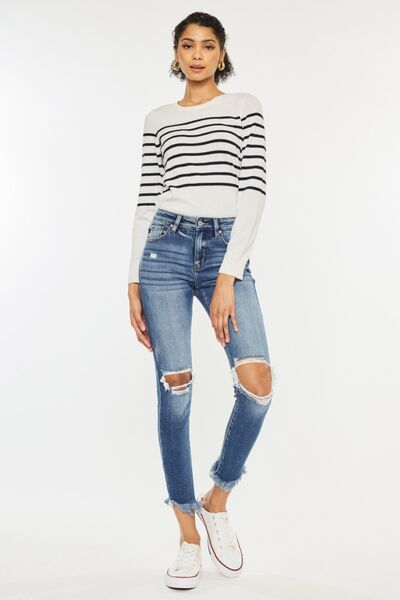 KanCan High-Rise Waist Distressed Denim Raw Cropped Skinny Jean Pants