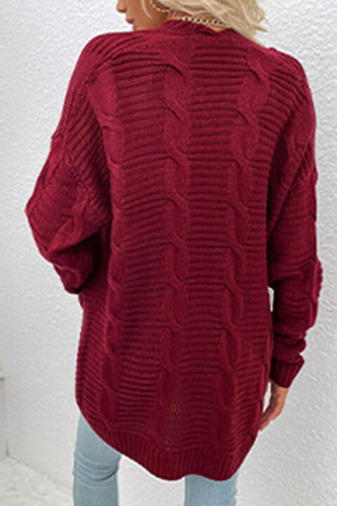Oversized Cable Knit Classic Open Front Patch Pocket Cardigan Fall Winter