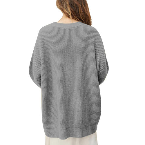 Ribbed Knit Oversized Button Front Classic Long Sleeve Button Front Cardigan