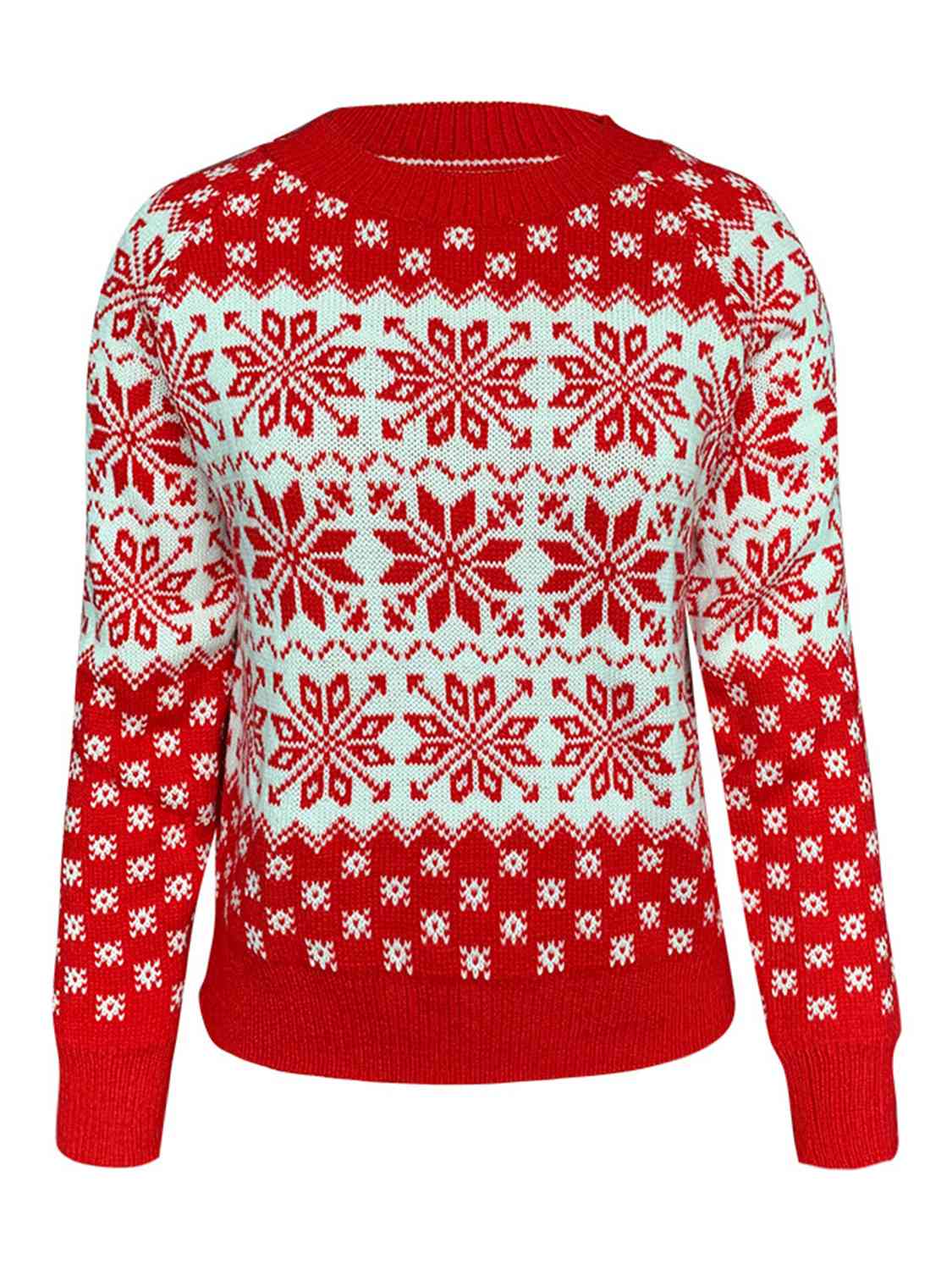 Fair Isle Contrast Color Winter Snowflake Long Sleeve Minimalist Sweater Top