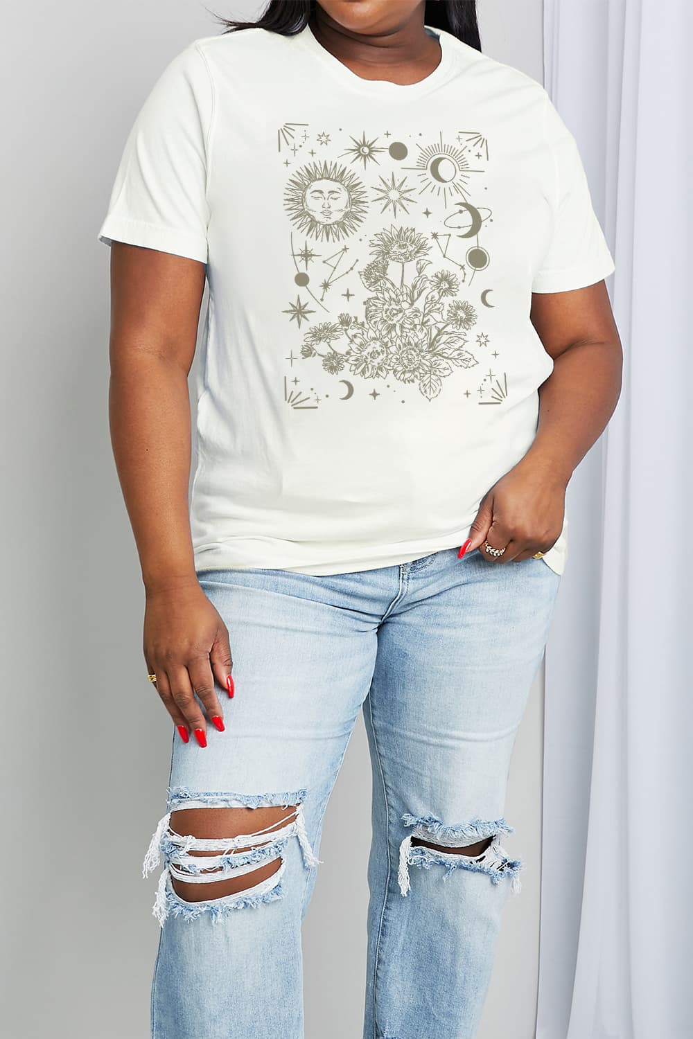 Celestial Moon Sun Stars Graphic Short Sleeve 100% Cotton Tee Shirt (Plus Size Available)