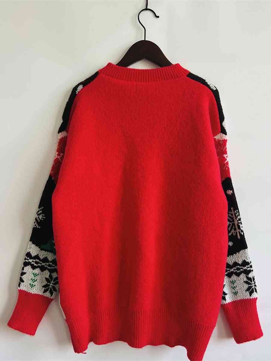 Merry Xmas Red Nose Reindeer Knit Round Neck Holiday Fair Isle Christmas Night Sweater