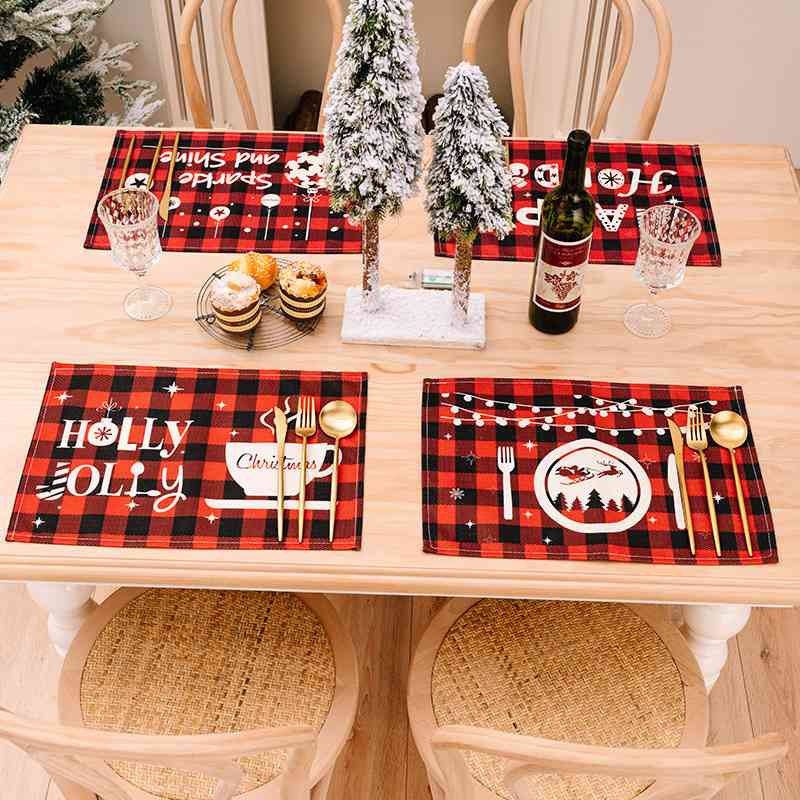 2-Piece Christmas Buffalo Plaid Placemat Dining Table Festive Home Decor Assorted