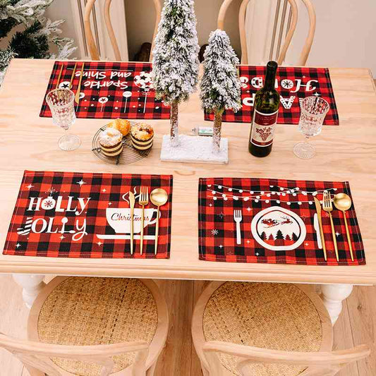2-Piece Christmas Buffalo Plaid Placemat Dining Table Festive Home Decor Assorted