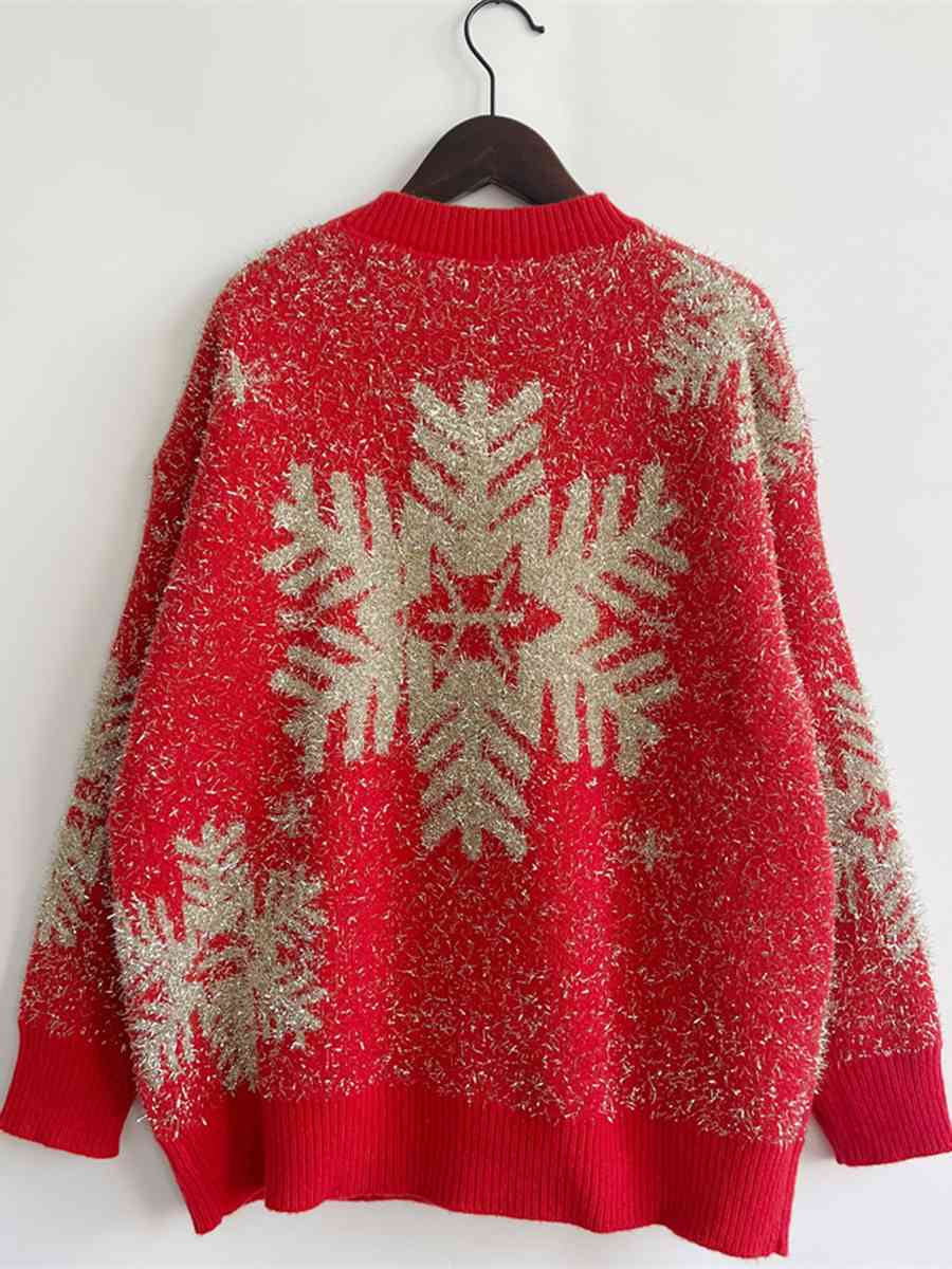 Fuzzy Red Gold Bold Knit Round Neck Classy Holiday Christmas Winter Sweater