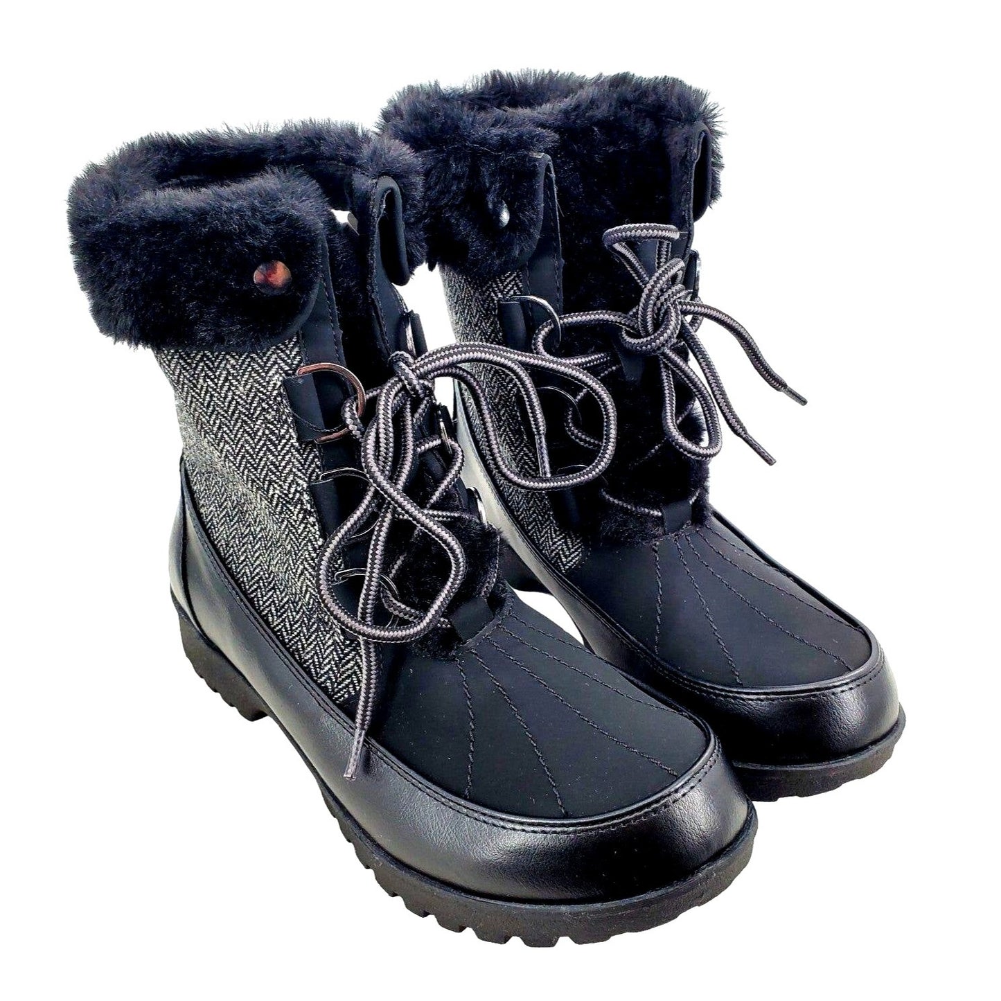 JBU Boots Woman's Faux Fur Herringbone Weather Ready Southgate Chunky Lug Shoes