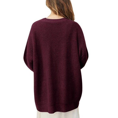 Ribbed Knit Oversized Button Front Classic Long Sleeve Button Front Cardigan