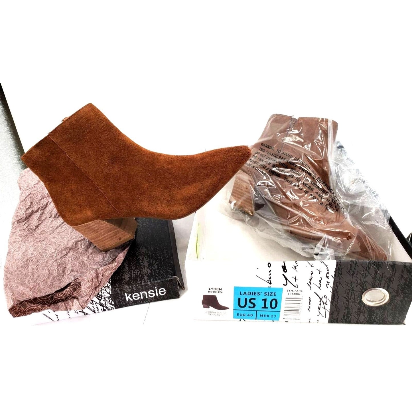 Kensie Womens Brown Suede Boots Classic Ankle Bootie Pointed Toe Shoes Chunky Block Heel
