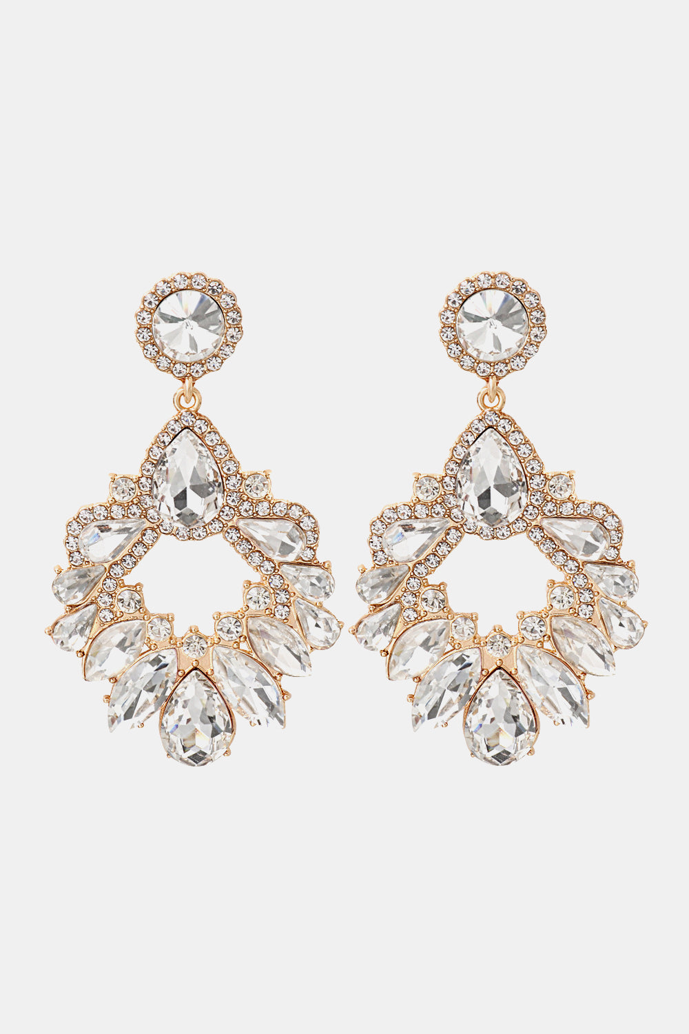 Sparkling Frame Glass Stone Dramatic Glamor Bling Dangle Earrings