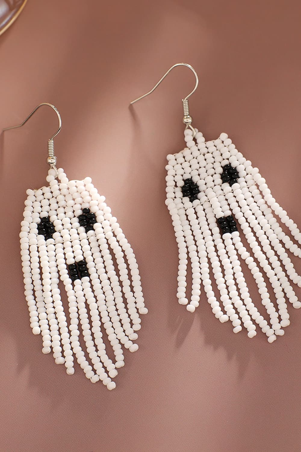 Spooky Fun Beaded Long Dangle Earrings Ghost Skeleton Jewelry Artisan