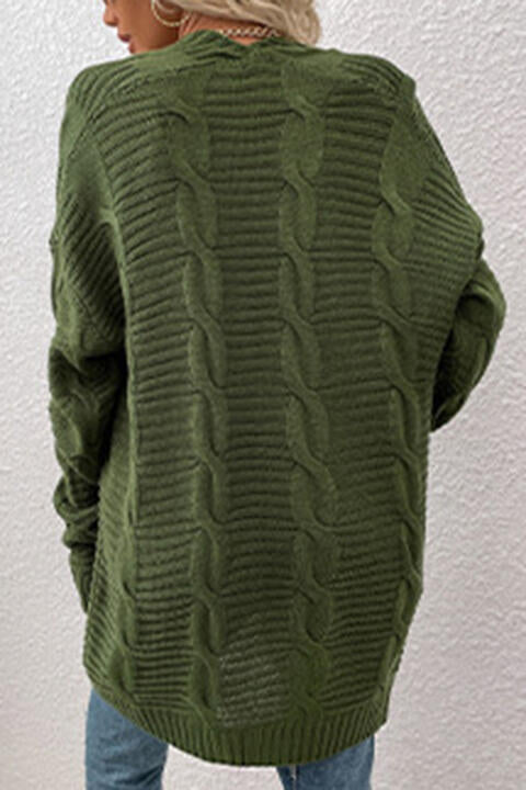 Oversized Cable Knit Classic Open Front Patch Pocket Cardigan Fall Winter