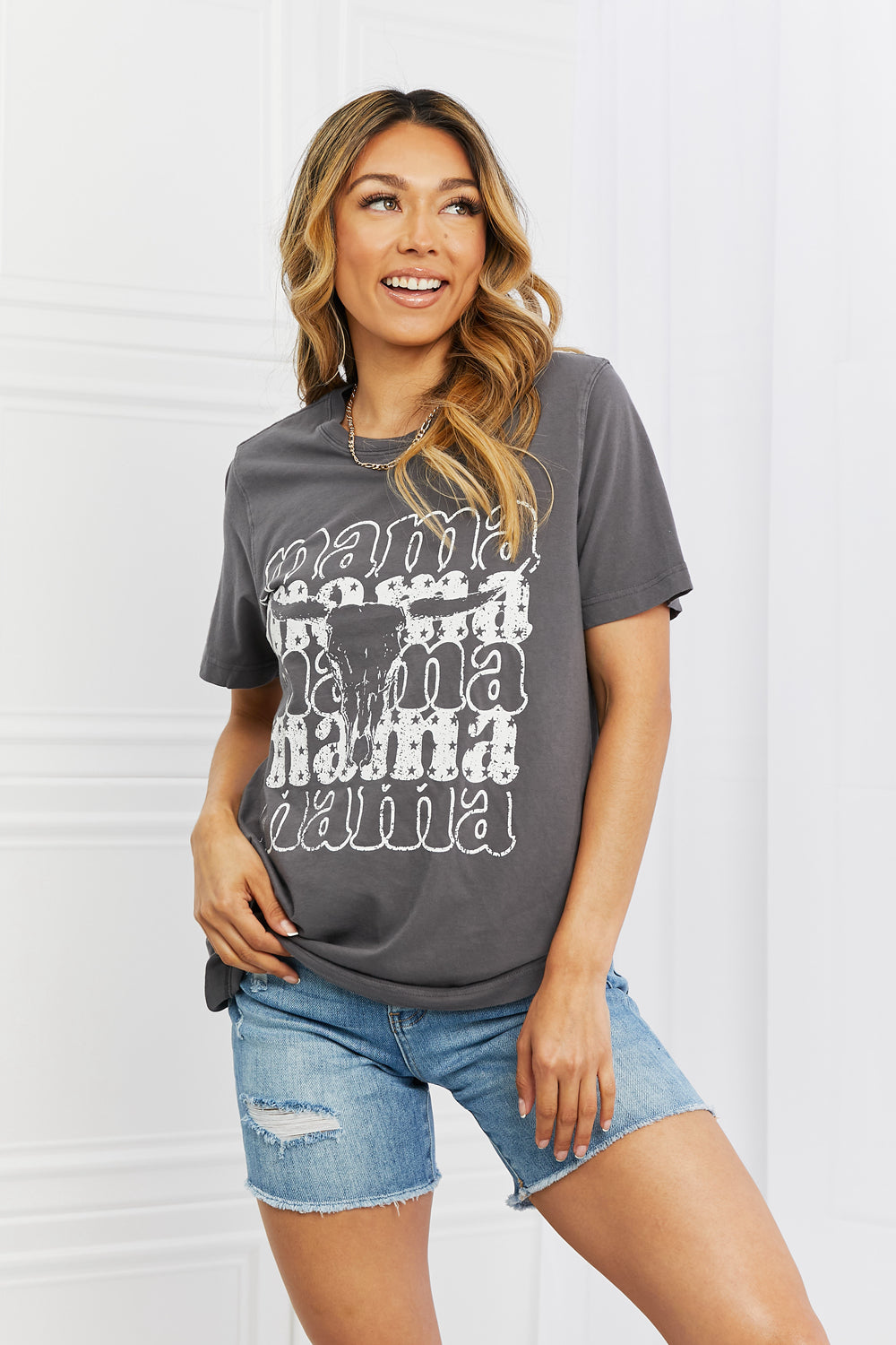 Country Western MAMA Bull Skull Graphic Tee Shirt
(Plus Size Available)