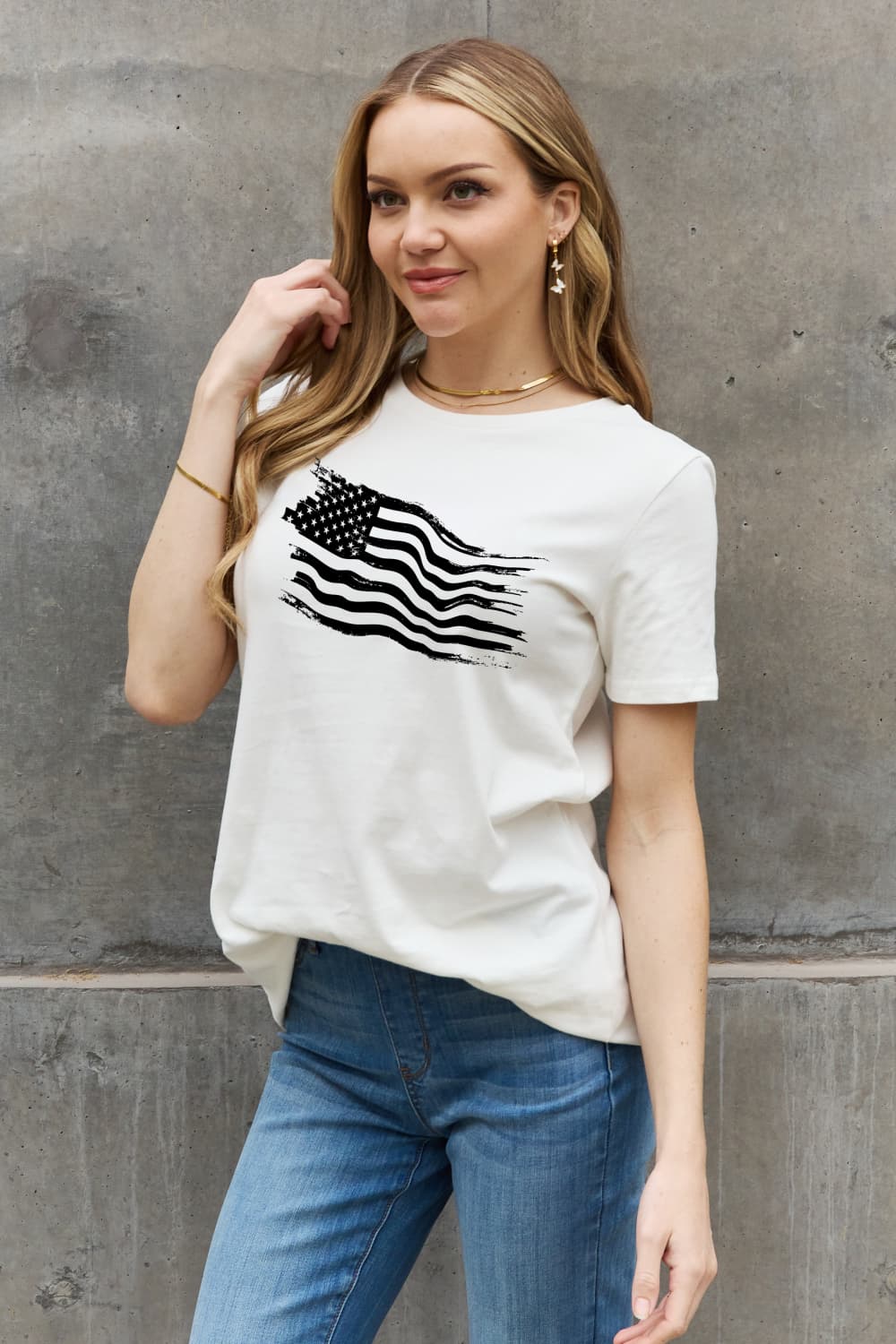 US American Flag Graphic 100% Cotton Short-sleeve Tee Shirt