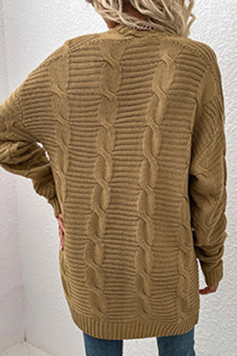 Oversized Cable Knit Classic Open Front Patch Pocket Cardigan Fall Winter