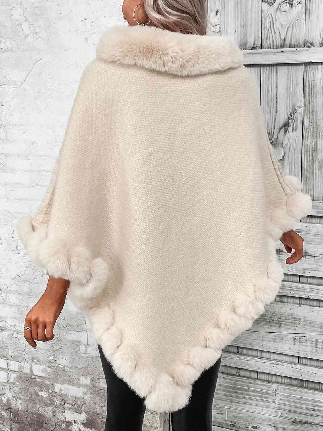 Soft Plush Faux Fur Woven Knit Oversized Pullover Sweater Jacket Poncho