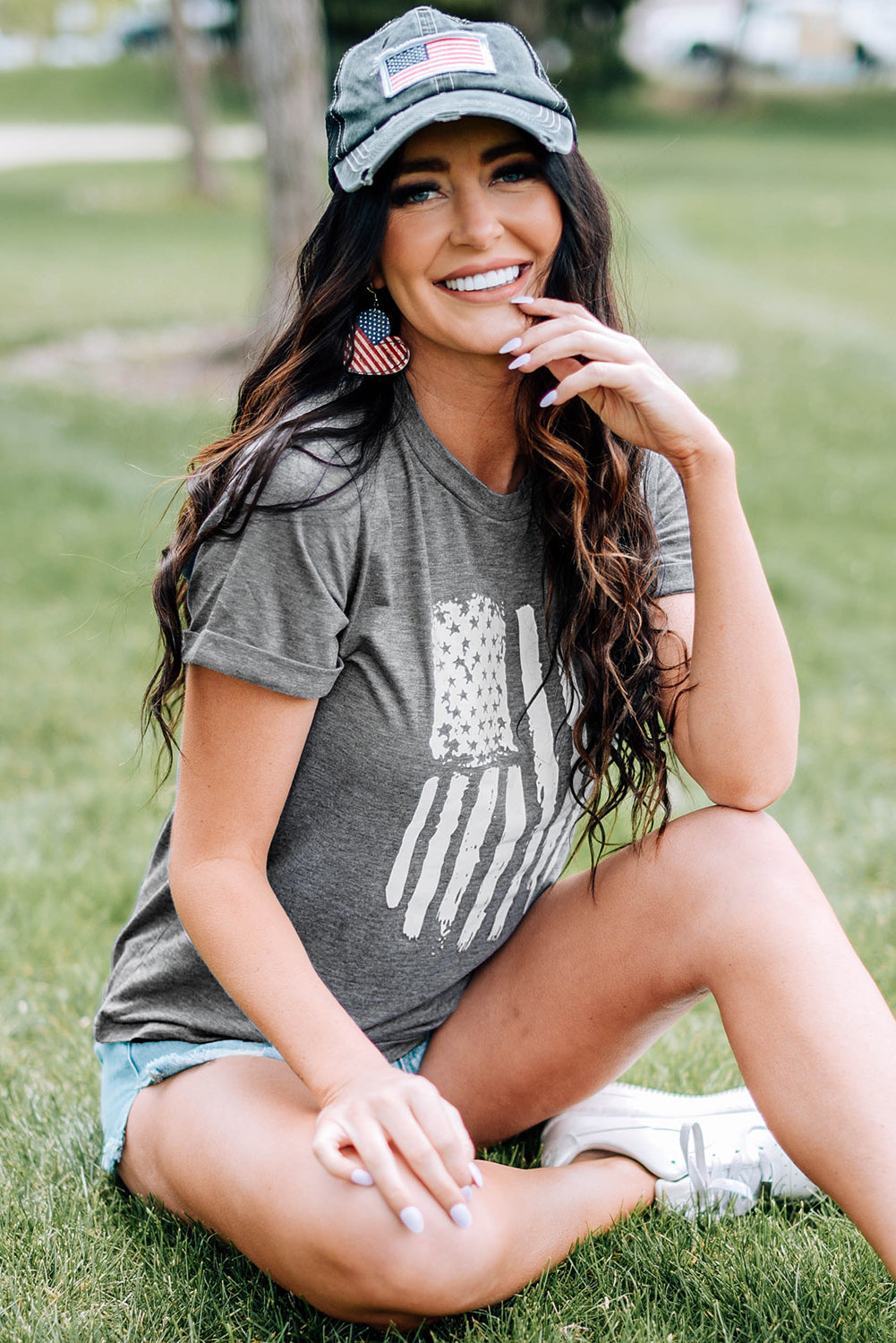 AMERICA Flag Patriotic Top Classic Cuffed Short Sleeve Tee Shirt