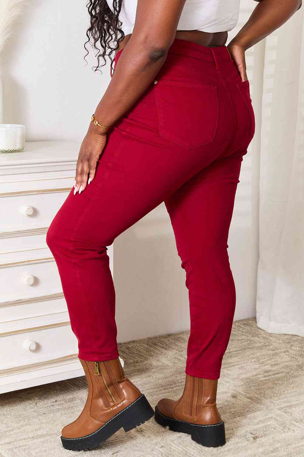Tummy Control High-Rise Waist Red Demim Judy Blue Skinny Jean Pants